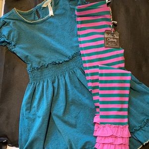Green Matilda Jane dress with Matilda Jane leggings. Size 6.